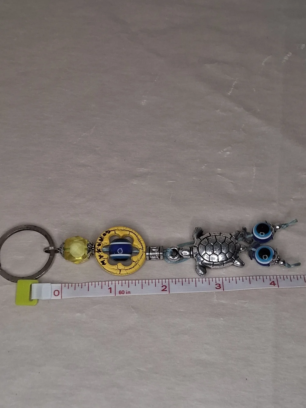 Mykonos Greece Yellow Beaded Turtle Keychain Charm